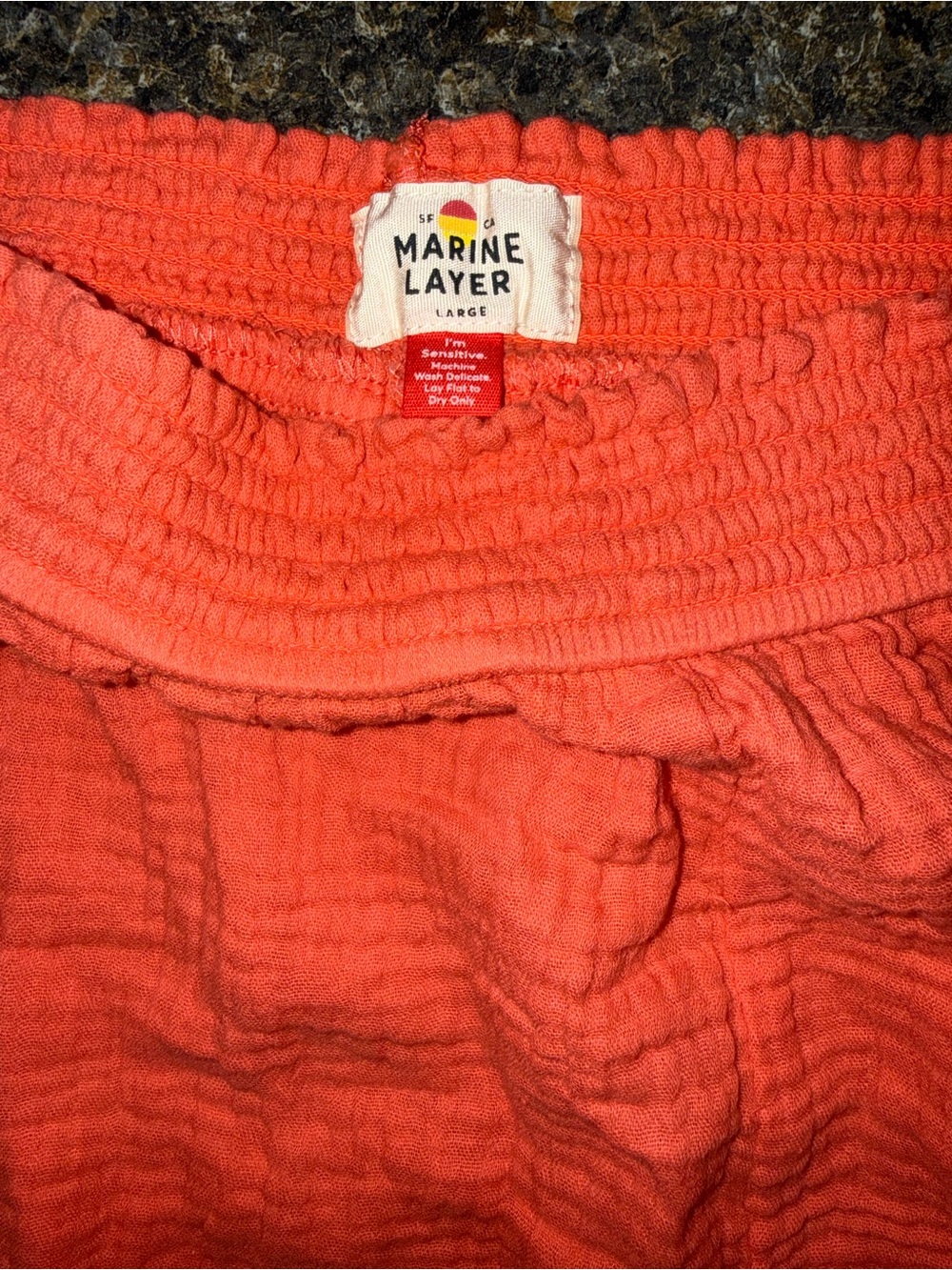Marine Layer Coral-Orange Gauze Elastic Waist Pants